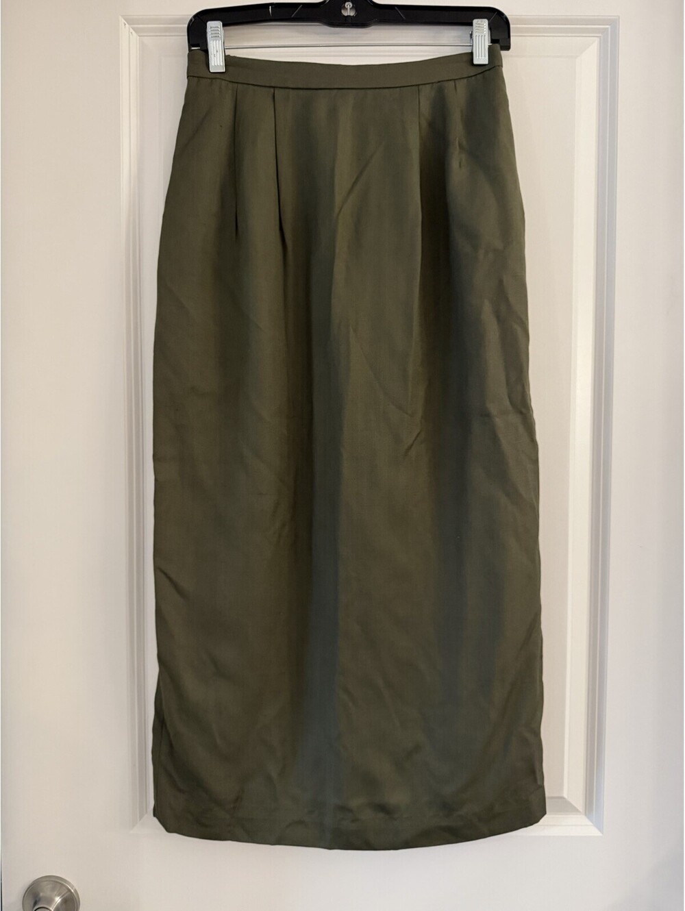Vtg Dark Green Midi Pencil Skirt Lined High Waist Made in USA S W25” 90s Chic